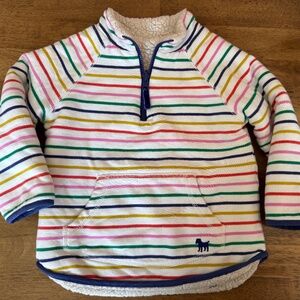 Mini Boden Rainbow Stripe Sherpa Reversible Quarter Zip Pullover - 3-4